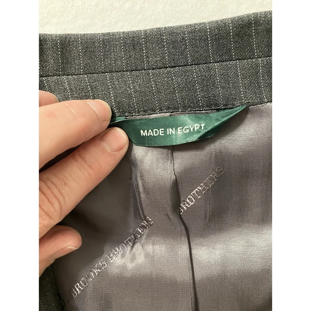 B by Brooks Brothers Mens Blazer 46R Grey Stripe Sport Coat Stretch Wool Classic